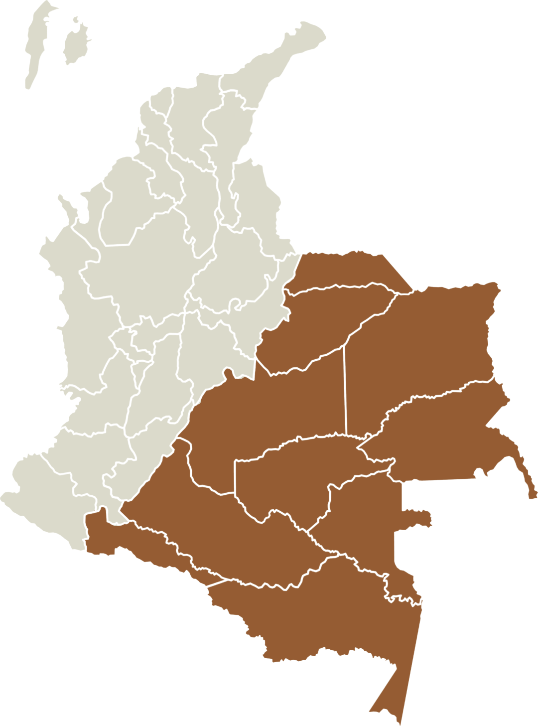Mapa de Colombia resaltando la región Amazónica