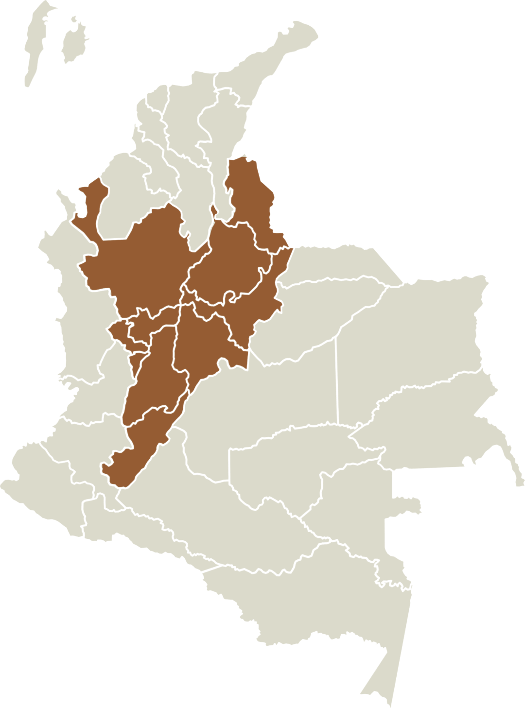Mapa de Colombia resaltando la región Andina