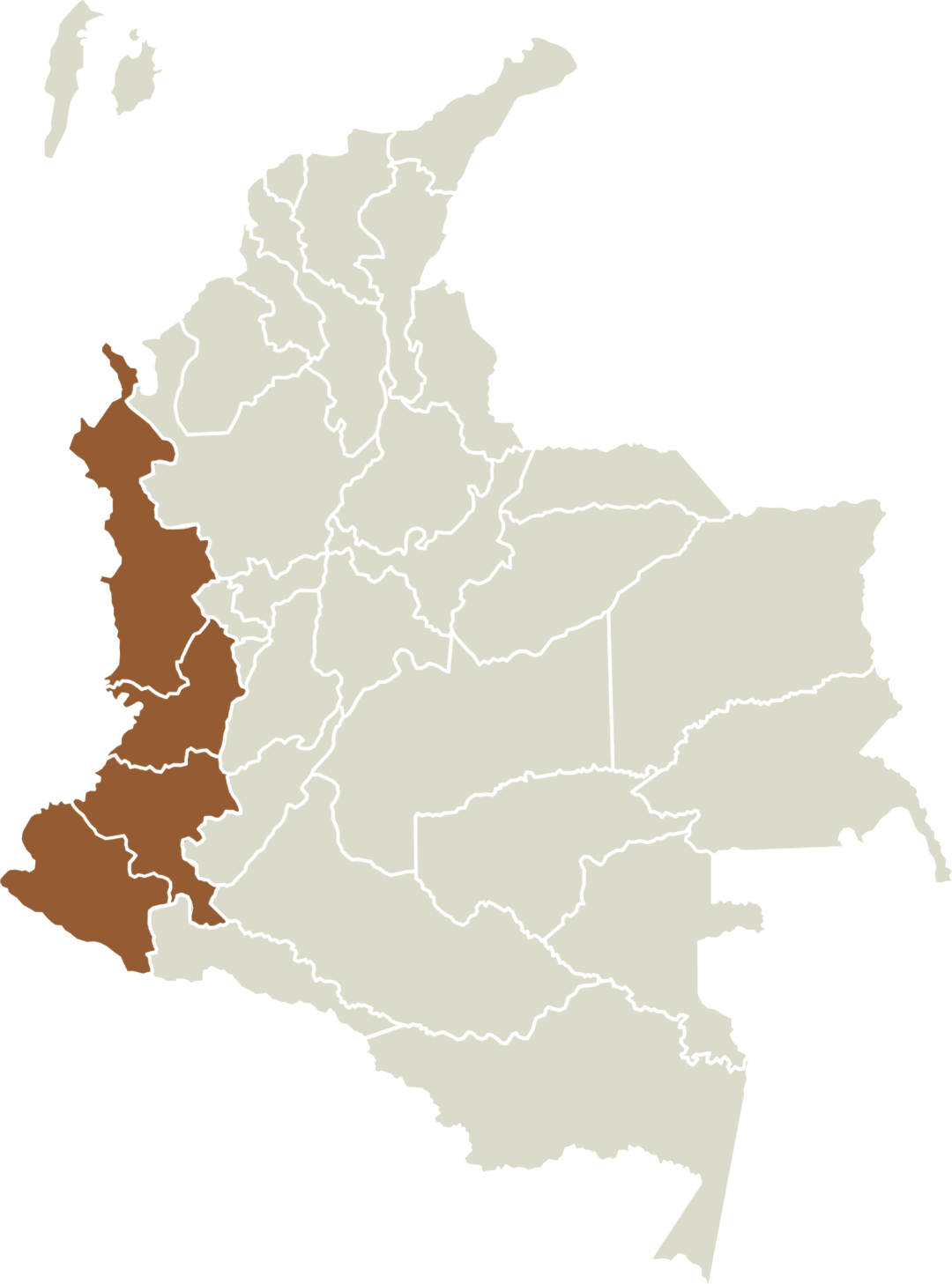 Mapa de Colombia resaltando la región Pacífico